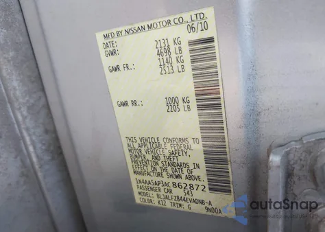 2010 Nissan Maxima 3.5 Sv из США, поврежденный, VIN 1N4AA5AP3AC862872